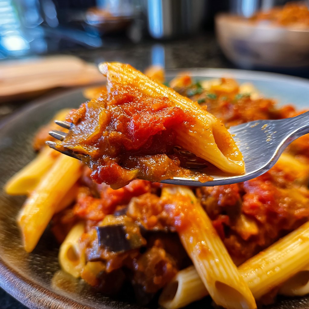 Penne mit Auberginen und Tomatensauce